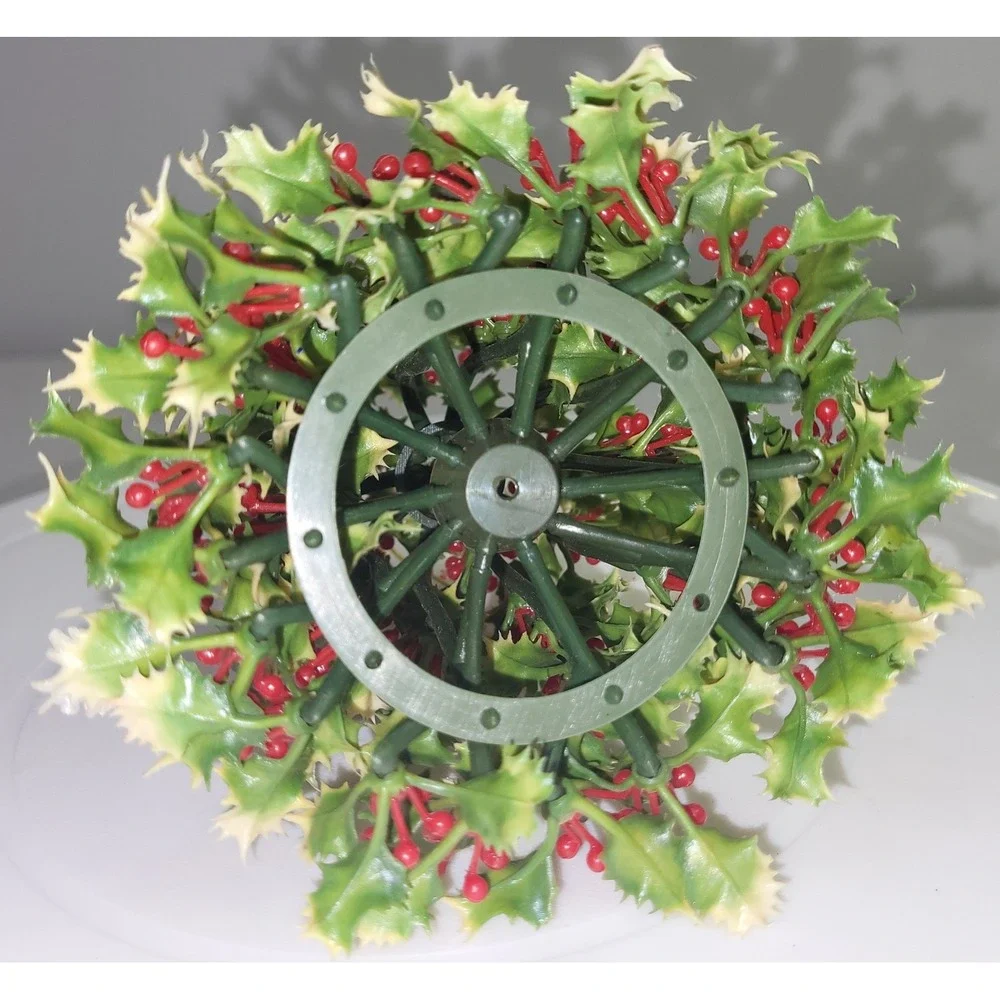 Christmas Bell Plastic Ornament Green Holly Berry Vintage Style